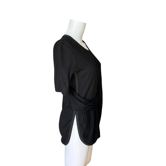 3.1 Phillip Lim Short Sleeve Ribbed Tie Front Shirt Black Womens Size Medium - Picture 4 of 10